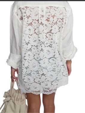 Women's White Lace-Back Button Down Shirt